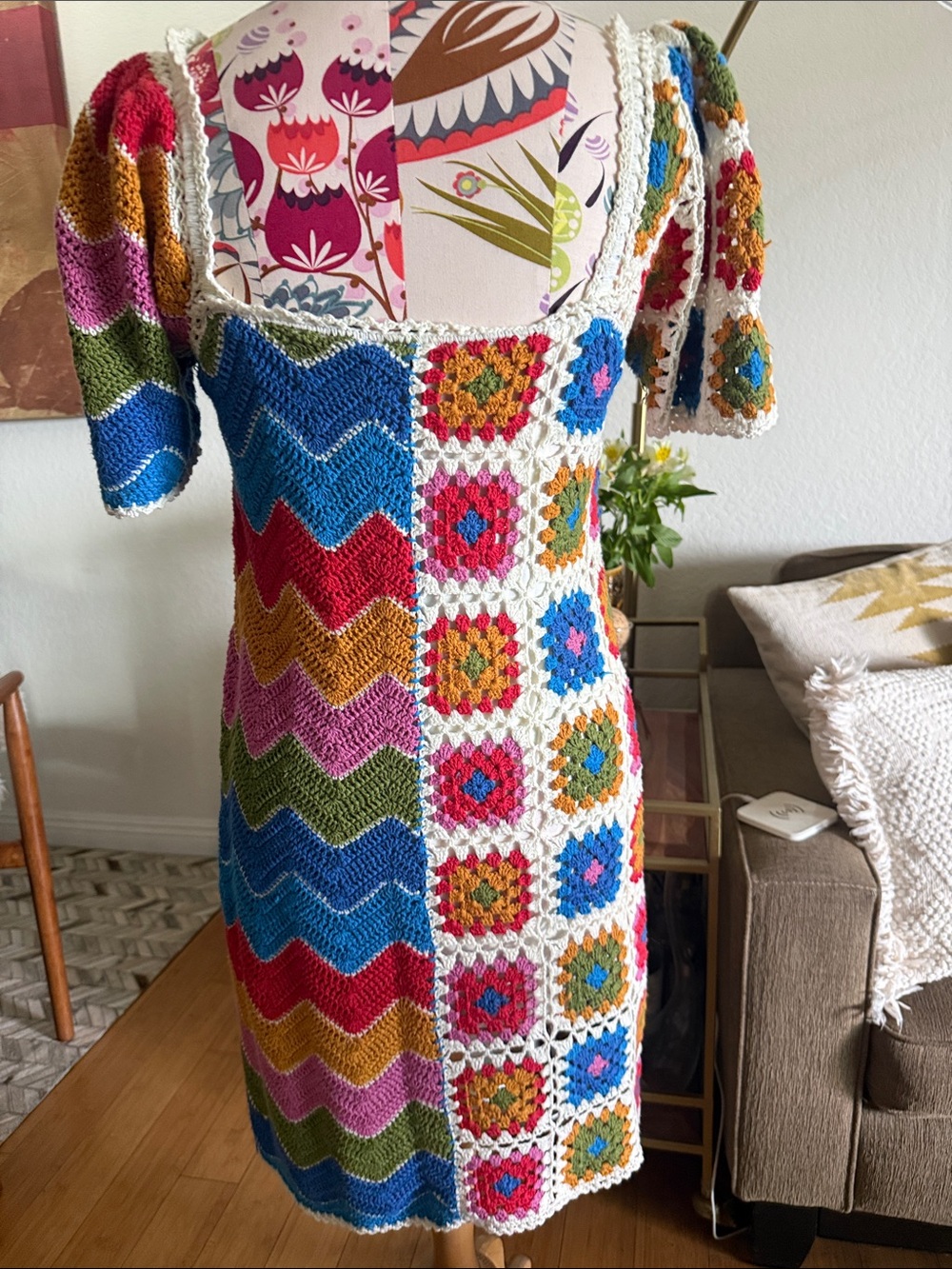 Farm Rio Multicolor Crochet Button-Front Dress - Picture 2 of 3